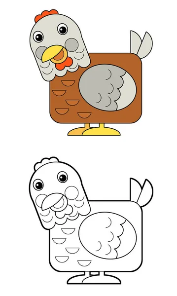 Cartoon Funny Bird Chicken Rooster Isolated White Background Illustration Children — 스톡 사진