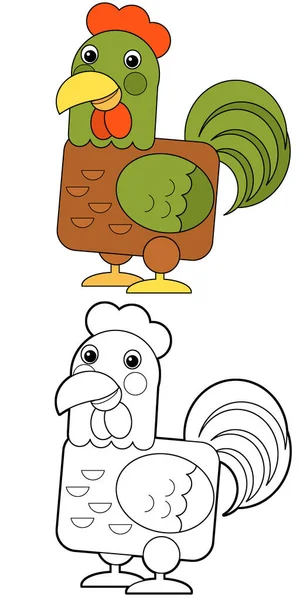 Cartoon Lustige Vogel Huhn Hahn Isoliert Auf Weißem Hintergrund Illustration — Stockfoto