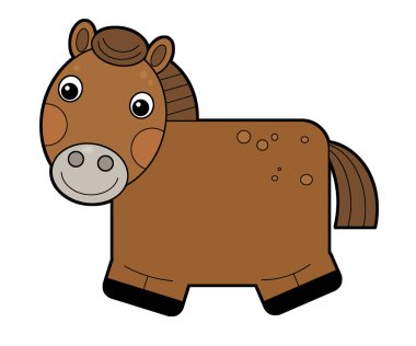 Cartoon happy farm animal cheerful horse isolated on white background with sketch illustration for children