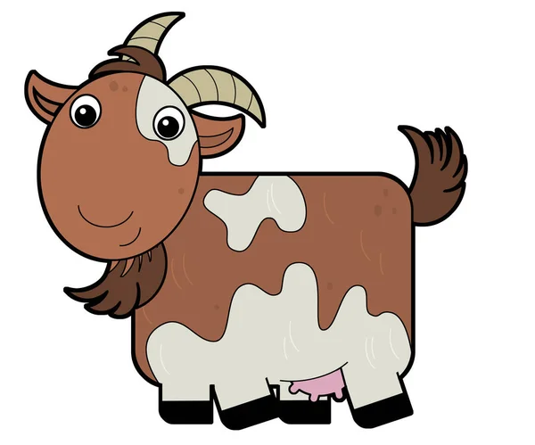 Cartoon Happy Farm Animal Cheerful Goat Isolated White Background Illustration — Stock Photo, Image