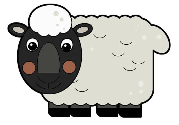 Cartoon Šťastný Farma Zvíře Veselá Ovce Izolované Bílém Pozadí Náčrtem — Stock fotografie