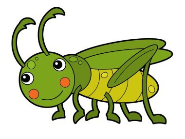 Çizgi film hayvan çekirgesi çocuklar için beyaz arkaplan illüstrasyonunda zıplıyor