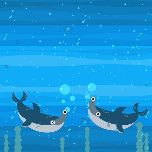 Счастливый Мультфильм Подводная Сцена Плаванием Коралловых Рифов Рыбы Иллюстрация Детей — стоковое фото