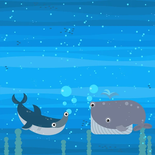 Happy Cartoon Underwater Scene Swimming Coral Reef Fishes Illustration Children — 스톡 사진