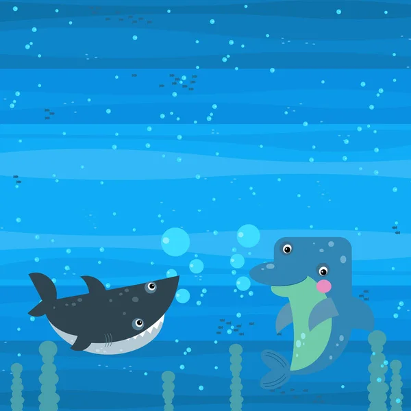 Happy Cartoon Unterwasserszene Mit Schwimmenden Korallenriffen Fische Illustration Für Kinder — Stockfoto