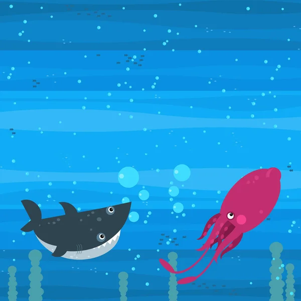 Felice Cartone Animato Scena Subacquea Con Nuoto Barriera Corallina Pesci — Foto Stock