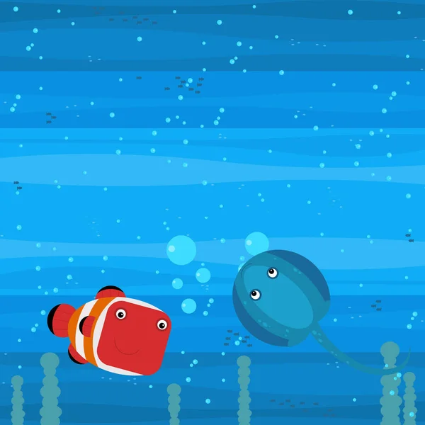 Happy Cartoon Podvodní Scéna Plavání Korálové Útesy Ryby Ilustrace Pro — Stock fotografie