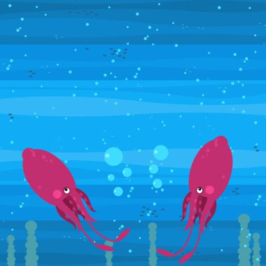 Yüzen mercan resifleri çocuklar için resimli komik deniz altı sahneleri.