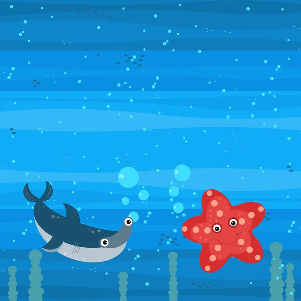 Happy Cartoon Unterwasserszene Mit Schwimmenden Korallenriffen Fische Illustration Für Kinder — Stockfoto
