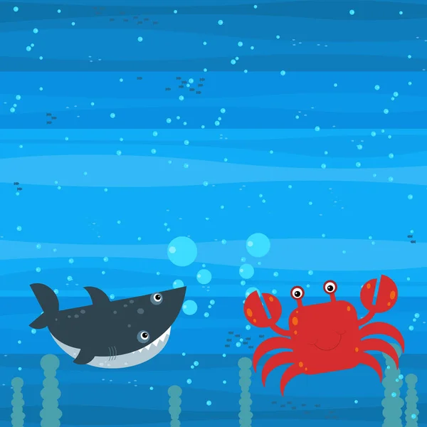 Felice Cartone Animato Scena Subacquea Con Nuoto Barriera Corallina Pesci — Foto Stock