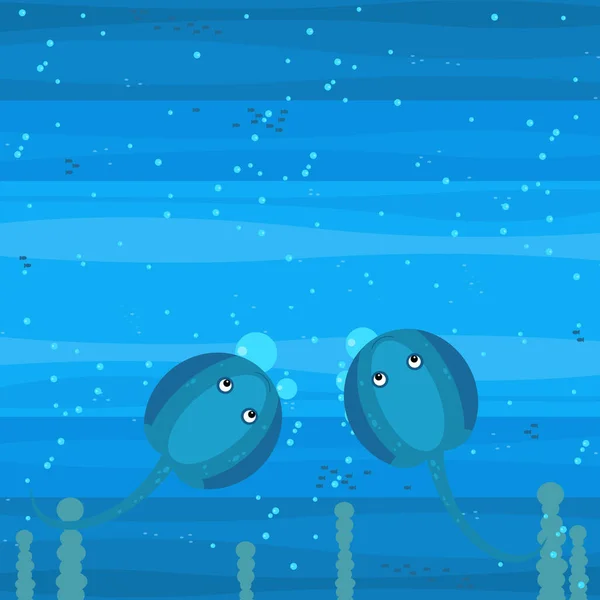 Happy Cartoon Underwater Scene Swimming Coral Reef Fishes Illustration Children — 스톡 사진