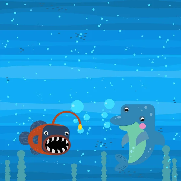 Happy Cartoon Undersea Scene Swimming Coral Reef Fishes Illustration Children — 스톡 사진