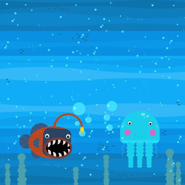 Счастливый Мультфильм Подводная Сцена Купающимися Коралловыми Рифовыми Рыбами Иллюстрация Детей — стоковое фото