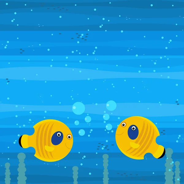 Szczęśliwy Kreskówka Podmorska Scena Pływanie Rafa Koralowa Ryby Ilustracja Dla — Zdjęcie stockowe