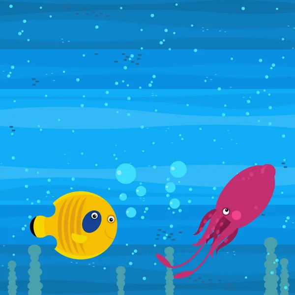 卡通片 海底美景 给孩子们展示了游泳的珊瑚礁鱼 — 图库照片