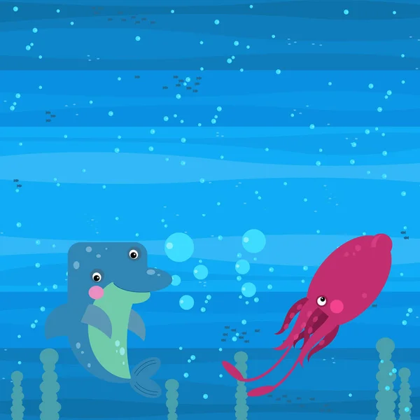 Fröhliche Zeichentrick Unterwasserszene Mit Schwimmenden Korallenriffen Fische Illustration Für Kinder — Stockfoto