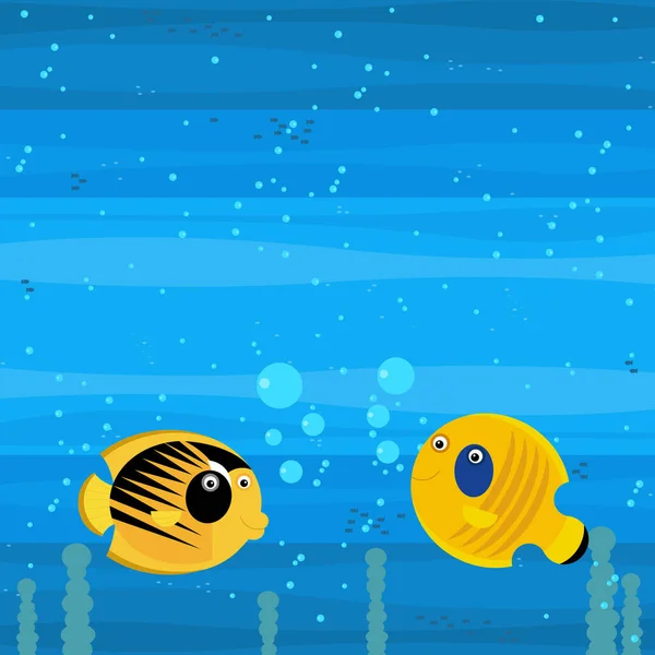 Glad Tecknad Undervattensscen Med Simning Korallrev Fiskar Illustration För Barn — Stockfoto
