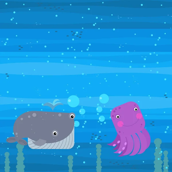 Fröhliche Zeichentrick Unterwasserszene Mit Schwimmenden Korallenriffen Fische Illustration Für Kinder — Stockfoto