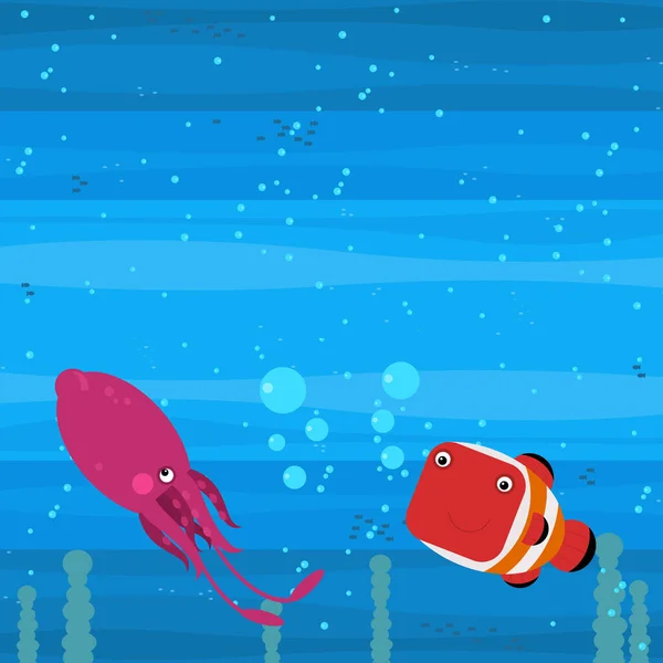 子供のためのスイミングサンゴ礁魚のイラストと面白い漫画海底シーン — ストック写真