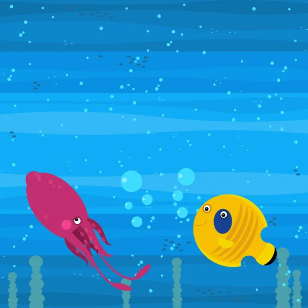 Rolig Tecknad Undervattensscen Med Simning Korallrev Fiskar Illustration För Barn — Stockfoto