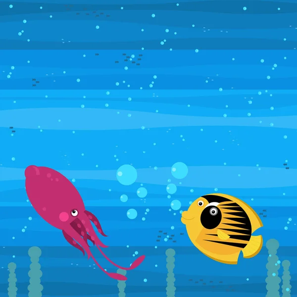 Rolig Tecknad Undervattensscen Med Simning Korallrev Fiskar Illustration För Barn — Stockfoto