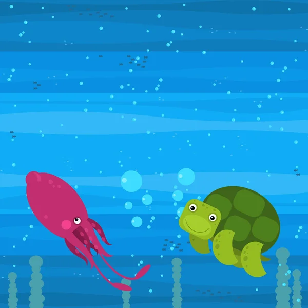 Zabawna Kreskówka Podmorska Scena Pływającą Rafą Koralową Ryby Ilustracja Dla — Zdjęcie stockowe