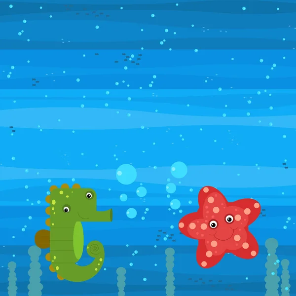 Lustige Cartoon Unterwasserszene Mit Schwimmenden Korallenriffen Fische Illustration Für Kinder — Stockfoto