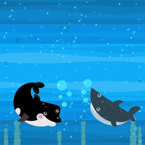 Vtipné Kreslené Podmořské Scény Plavání Korálové Útesy Ryby Ilustrace Pro — Stock fotografie