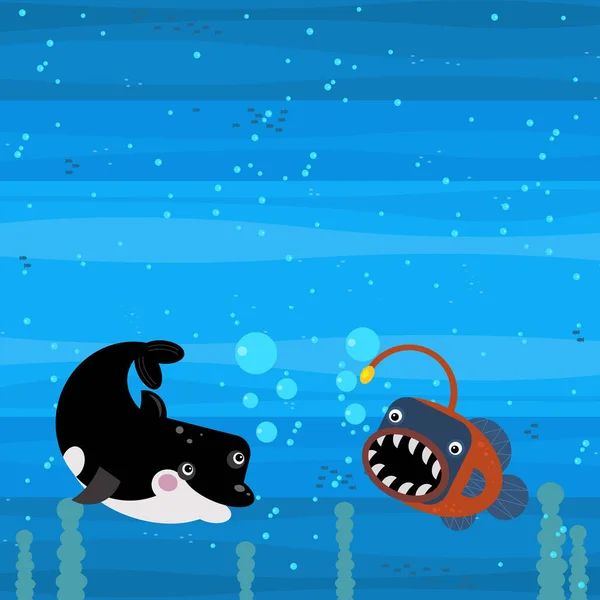 Vtipné Kreslené Podmořské Scény Plavání Korálové Útesy Ryby Ilustrace Pro — Stock fotografie