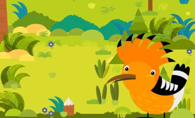 Çocuklar için orman illüstrasyonunda farklı Avrupa hayvanlarının olduğu karikatür sahnesi