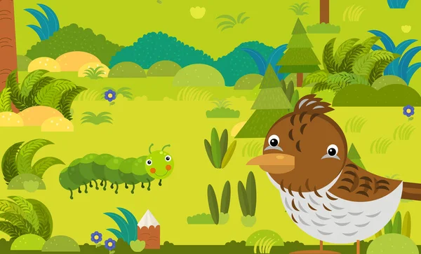 cartoon scene with different european animals in the forest illustration for children