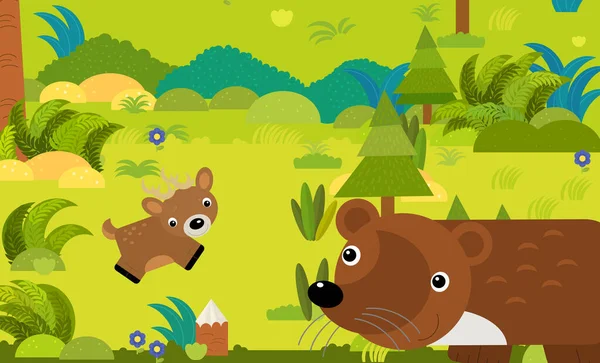 Tecknad Scen Med Olika Europeiska Djur Skogen Illustration För Barn — Stockfoto