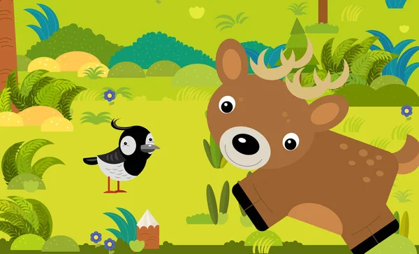 Tecknad Scen Med Olika Europeiska Djur Skogen Illustration För Barn — Stockfoto