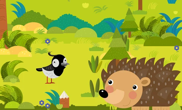 Cartoon Scene Met Verschillende Europese Dieren Het Bos Illustratie Voor — Stockfoto