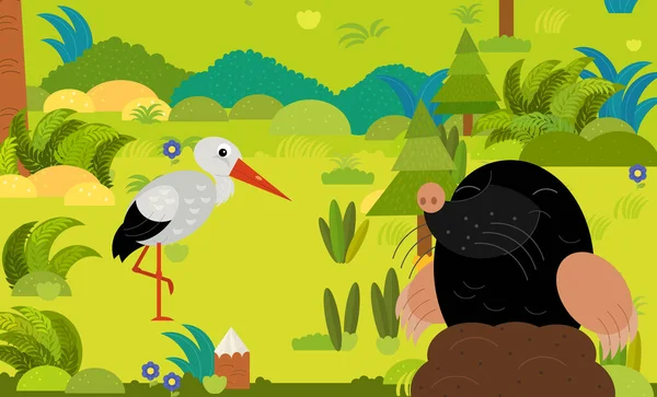 cartoon scene with different european animals in the forest illustration for children