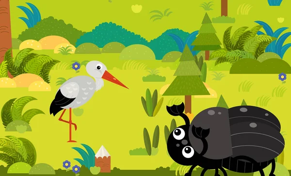 森林里有不同欧洲动物的卡通片场景 供孩子们参考 — 图库照片