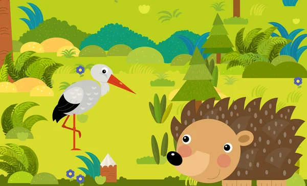 Cartoon Scene Met Verschillende Europese Dieren Het Bos Illustratie Voor — Stockfoto