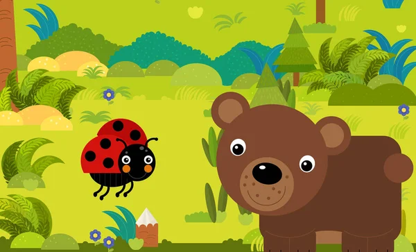 cartoon scene with different european animals in the forest illustration for children