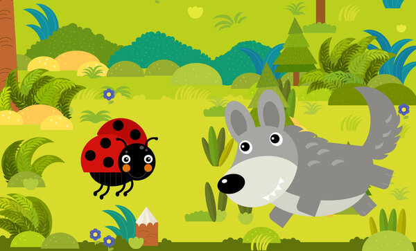 cartoon scene with different european animals in the forest illustration for children