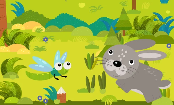 cartoon scene with different european animals in the forest illustration for children