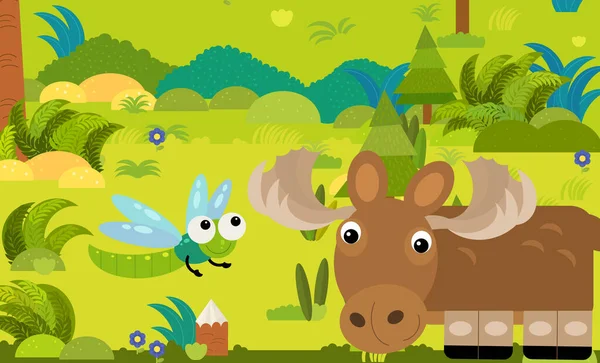 Tegnefilmscene Med Ulike Europeiske Dyr Skogillustrasjonen Barn – stockfoto