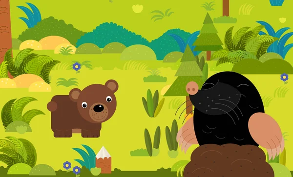 cartoon scene with different european animals in the forest illustration for children