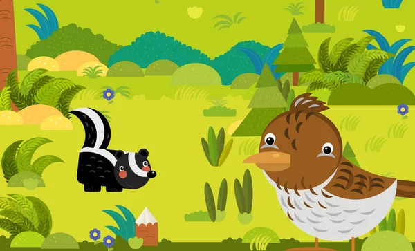 cartoon scene with different european animals in the forest illustration for children