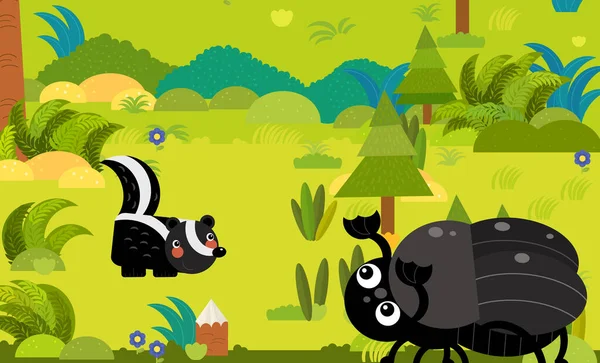 cartoon scene with different european animals in the forest illustration for children