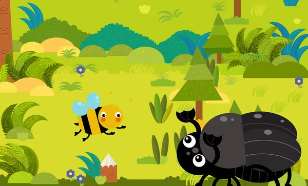 cartoon scene with different european animals in the forest illustration for children