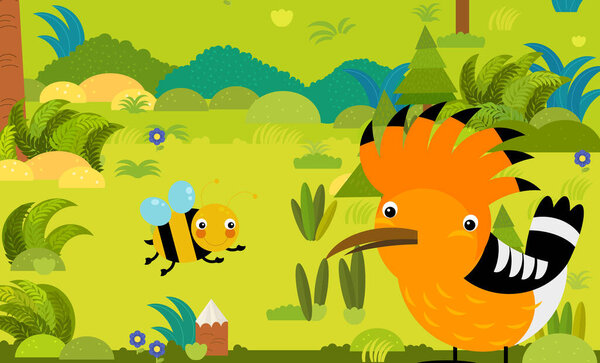 cartoon scene with different european animals in the forest illustration for children