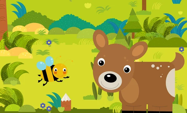 cartoon scene with different european animals in the forest illustration for children