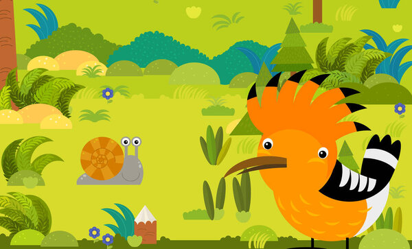 cartoon scene with different european animals in the forest illustration for children