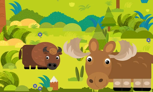 Zeichentrickszene Mit Verschiedenen Europäischen Tieren Wald Illustration Für Kinder — Stockfoto