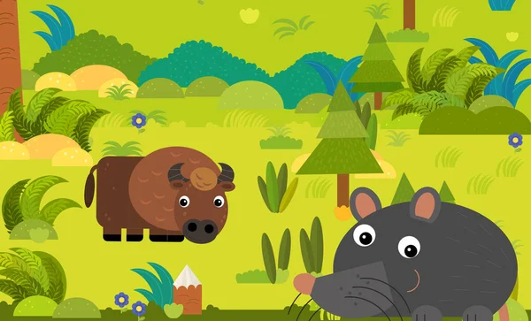 Zeichentrickszene Mit Verschiedenen Europäischen Tieren Wald Illustration Für Kinder — Stockfoto